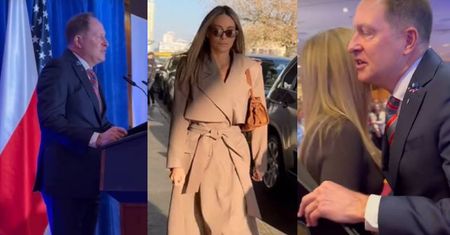 Elegancka Małgorzata Rozenek sunie na powyborczy poranek i wymienia serdeczności z Markiem Brzezinskim