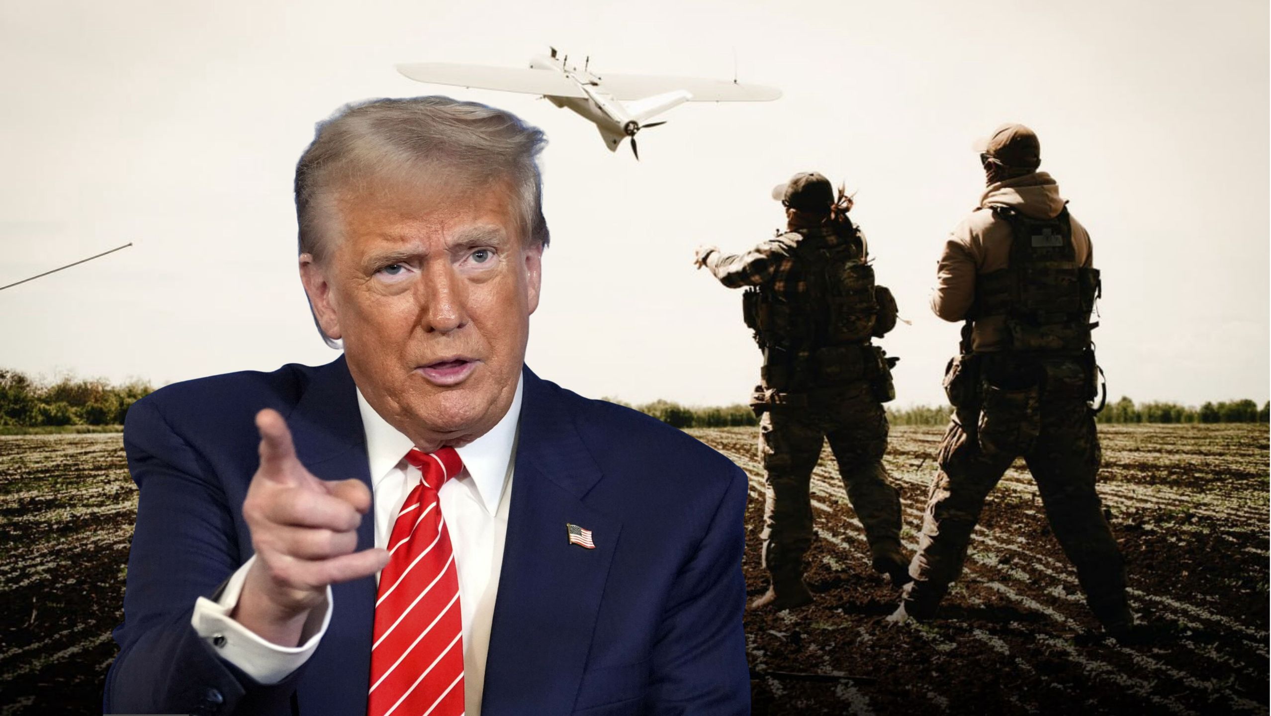 Prezydent Trump. W tle ukraiński dron wystrzelony na Rosję 