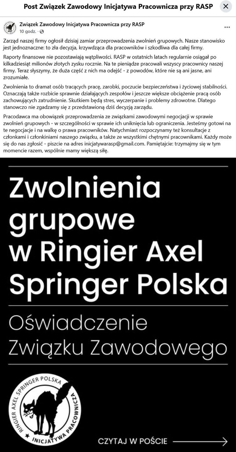 Wpis Związkowej Alternatywy w RASP nt. redukcji zatrudnienia