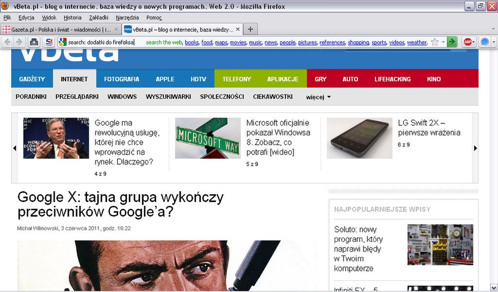 Firefox z dodatkiem AwesomeBar HD