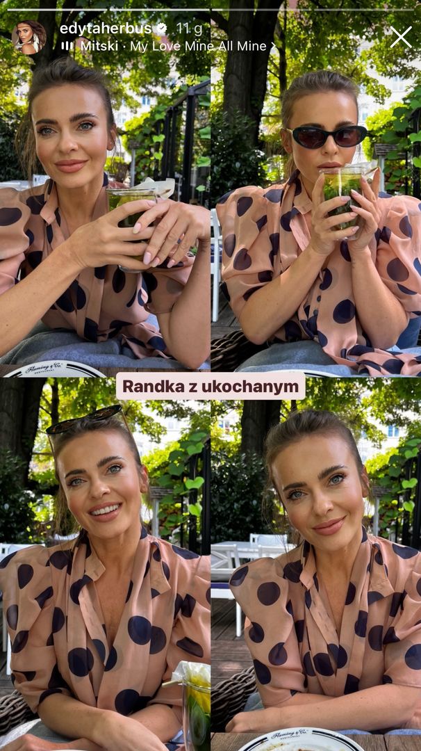 Edyta Herbuś w koszuli w grochy 