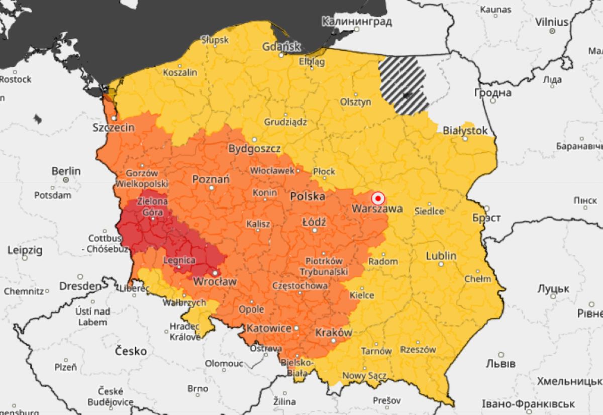 Na mapie pojawił się czerwony kolor. Tu będzie najgorzej