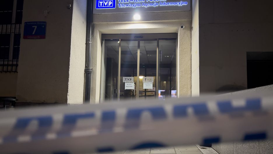 Supporters of the opposition Law and Justice party are seen protesting in front of the public TVP Info broadcaster in Warsaw, Poland on 26 December, 2023. The newly elected government on December 20th dismissed the management of public media instiatutions leading to protests by opposition politicians. MP's from the Law and Justice party (PiS) in the previous eight years had turned the public media institutions into what critics say is a government mouthpiece with some experts saying the amount of propaganda was even more sever than during Soviet times. (Photo by Jaap Arriens/NurPhoto via Getty Images)