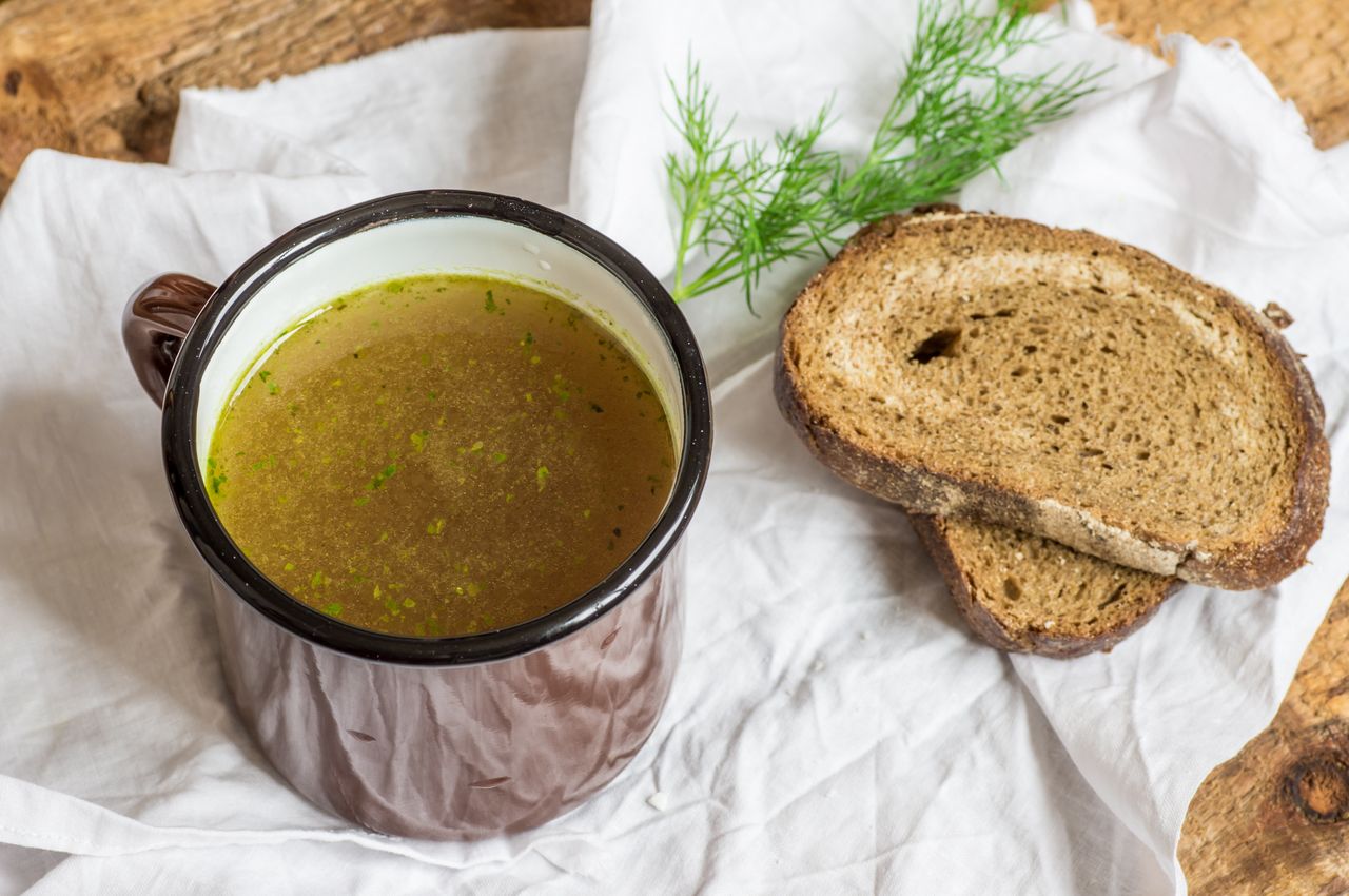 A mug of hot soup will warm you up after the adventures on the slope.