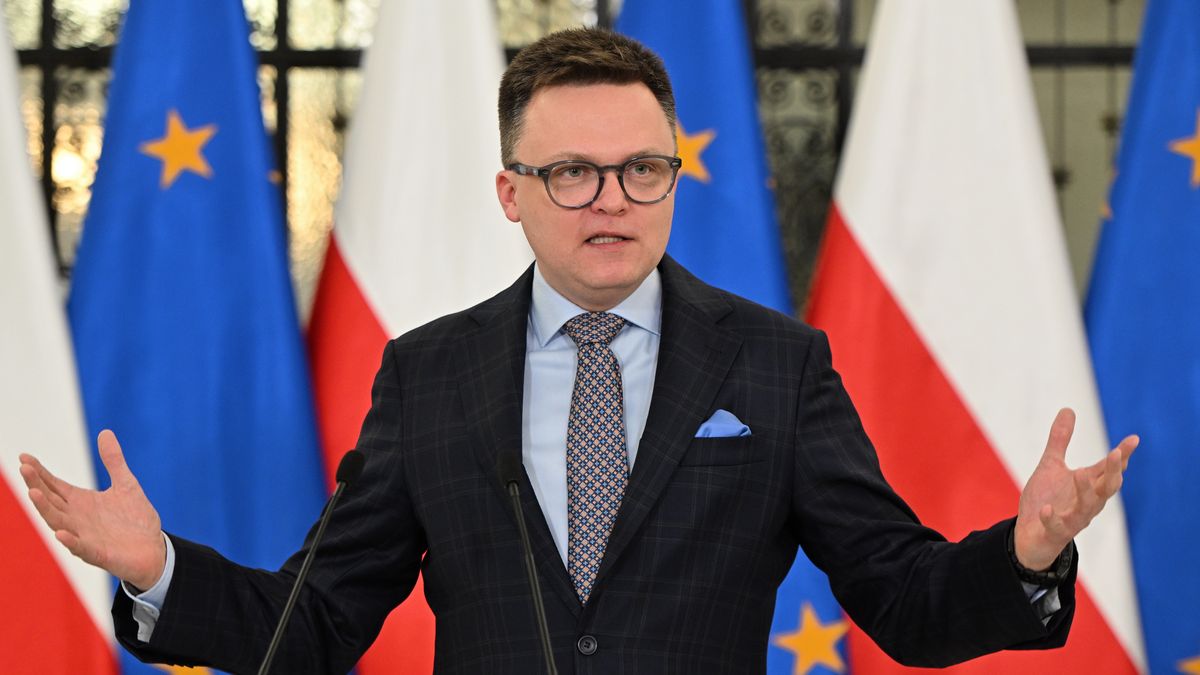 Warszawa, 24.01.2024. Marszałek Sejmu Szymon Hołownia na konferencji prasowej w Sejmie w Warszawie, 24 bm. (aldg) PAP/Radek Pietruszka