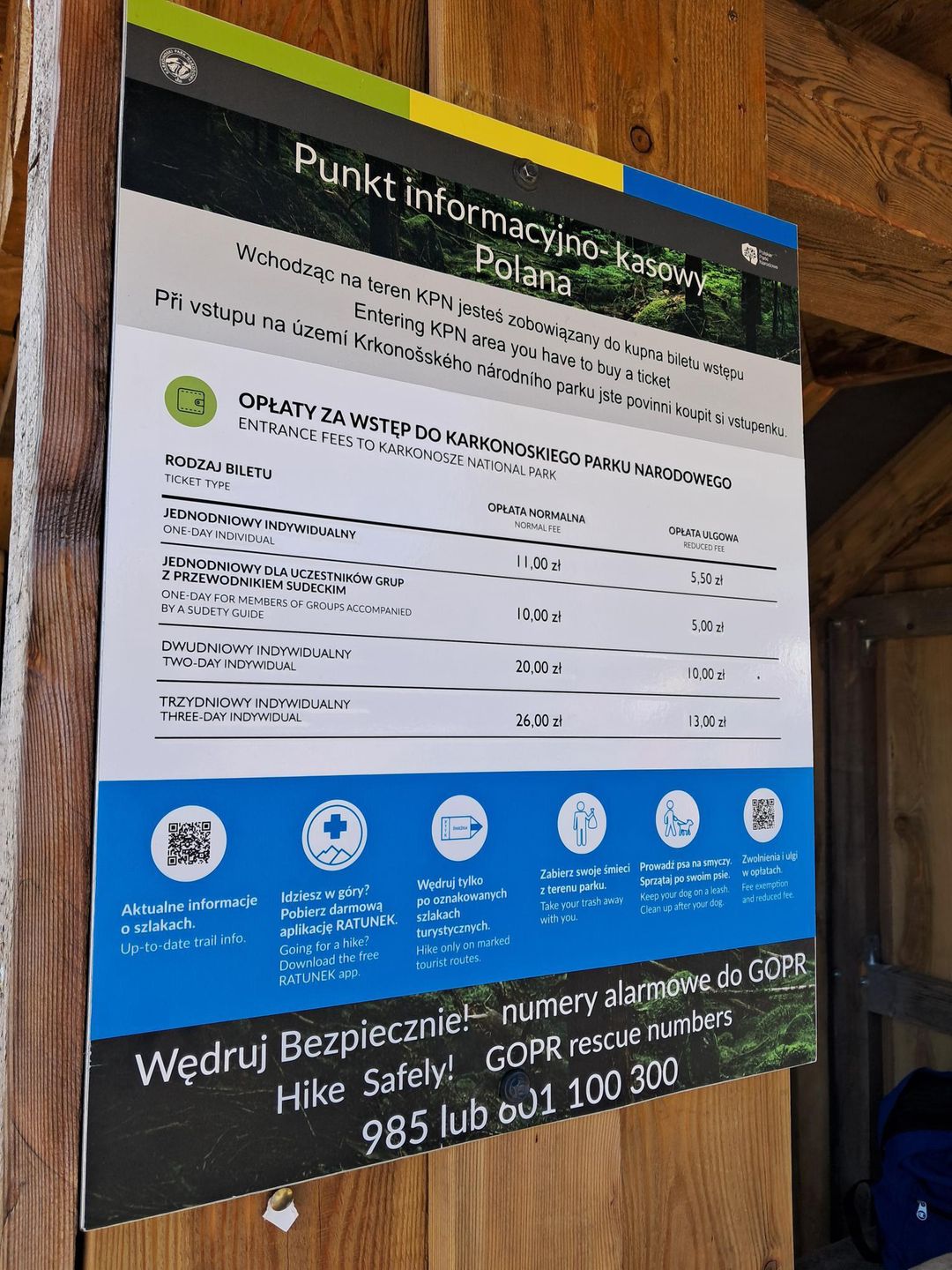 Opłaty za wstęp do Karkonoskiego Parku Narodowego.