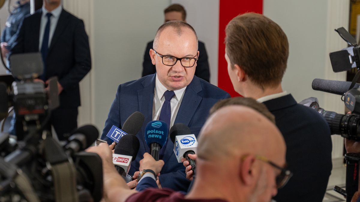 WARSAW, POLAND - 2024/04/10: Adam Bodnar, Minister of Justice, talks to the press during the 9th session of the Polish Parliament. During this parliament session, the parliament discussed the right to legalize abortion. This issue of abortion gained attention following the series of Women's Strike (Strajk Kobiet) protests in Poland from 2020 to 2021. The protests were in response to government regulations that significantly restricted abortion rights, making almost all cases of abortion illegal, even in situations involving severe fetal disabilities or life-threatening diseases. (Photo by Marek Antoni Iwanczuk/SOPA Images/LightRocket via Getty Images)