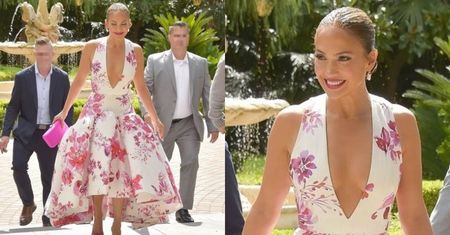 Ubrana w kwiecistą suknię Jennifer Lopez zmierza na galę branży beauty. Olśniewająca? (ZDJĘCIA)