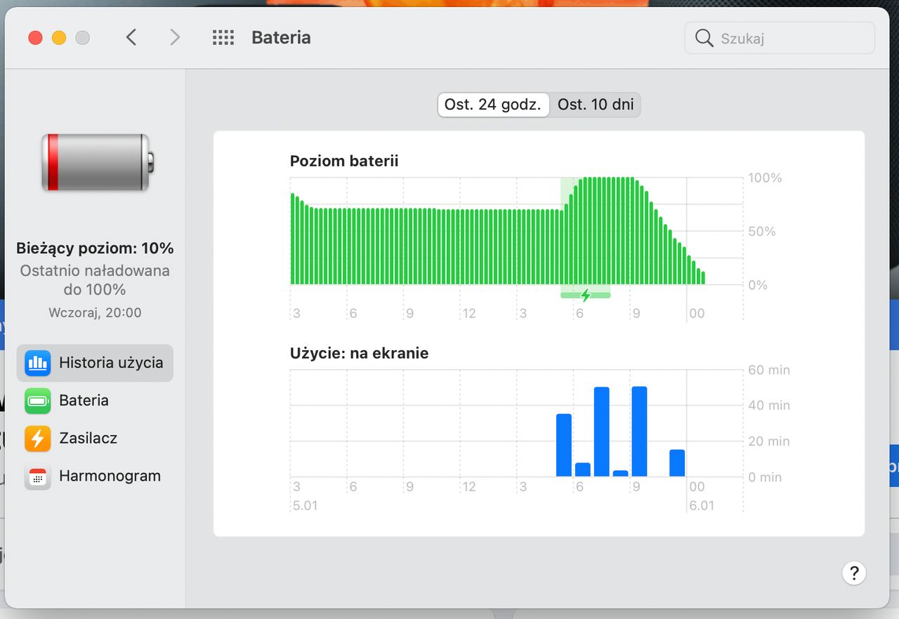 10% po 2 godzinach pracy - z moim MacBookiem Air M1 ewidentnie coś było nie tak...