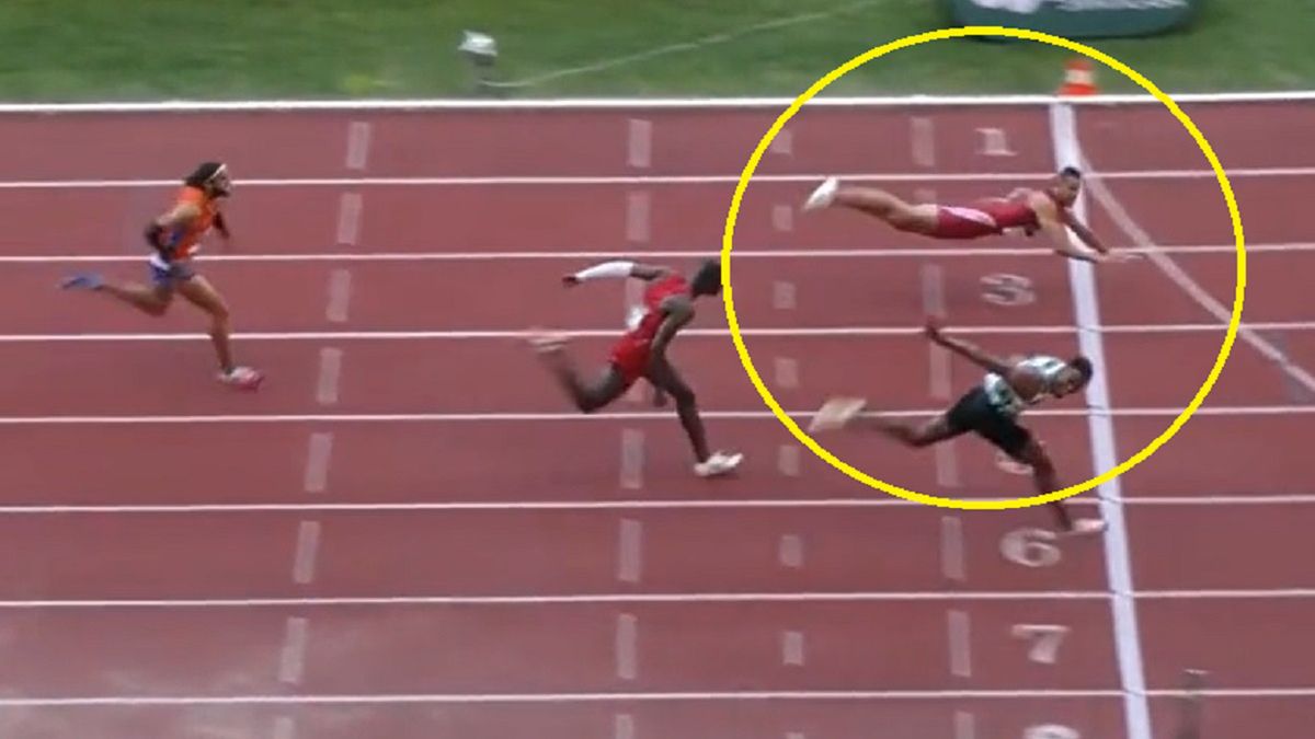 Rzut sprintera na mecie wyścigu