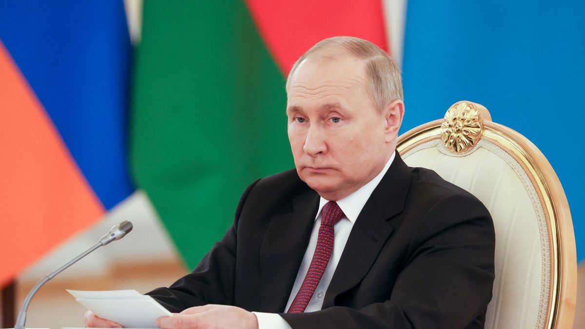 MOSCOW, RUSSIA – MAY 16, 2022: Russia's President Vladimir Putin attends a summit meeting of the leaders of CSTO member states in the Kremlin. The summit marks the 30th anniversary of signing the Collective Secutiry Treaty and the 20th anniversary of the establishment of the CSTO as a military alliance. Anton Novoderezhkin/TASS