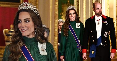 Księżna Kate powitała prezydenta Nigerii w szmaragdowej sukni i SZPILKACH CARRIE BRADSHAW. Olśniewająca? (ZDJĘCIA)
