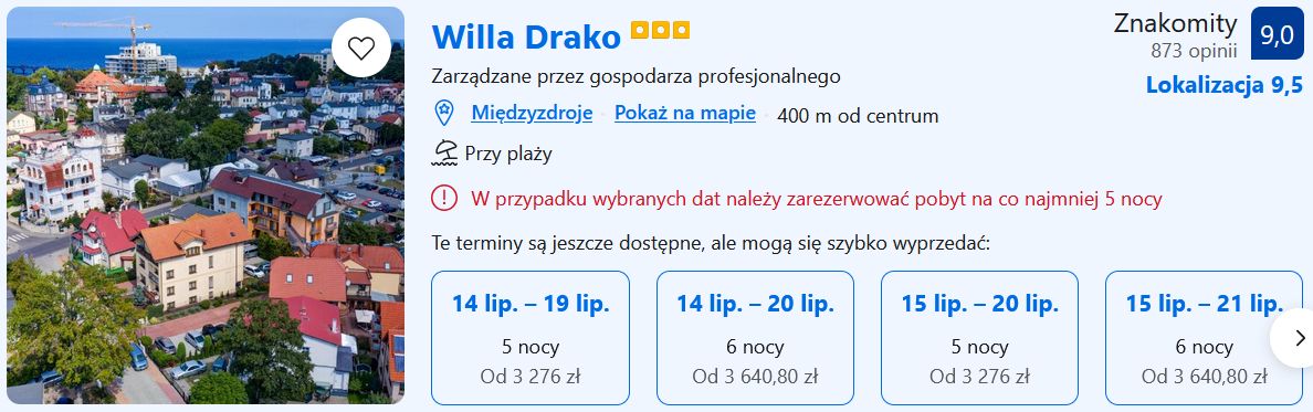 Ceny w "skolimowej" Willi Drako