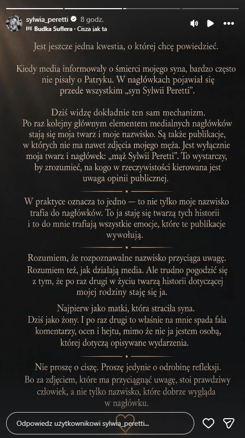 Sylwia Peretti wydała oświadczenie