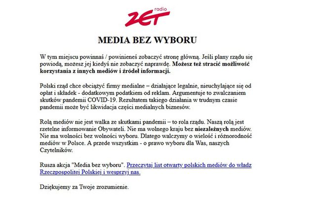 Nie tylko portale i gazety. Protestują też stacje telewizyjne i rozgłośnie radiowe