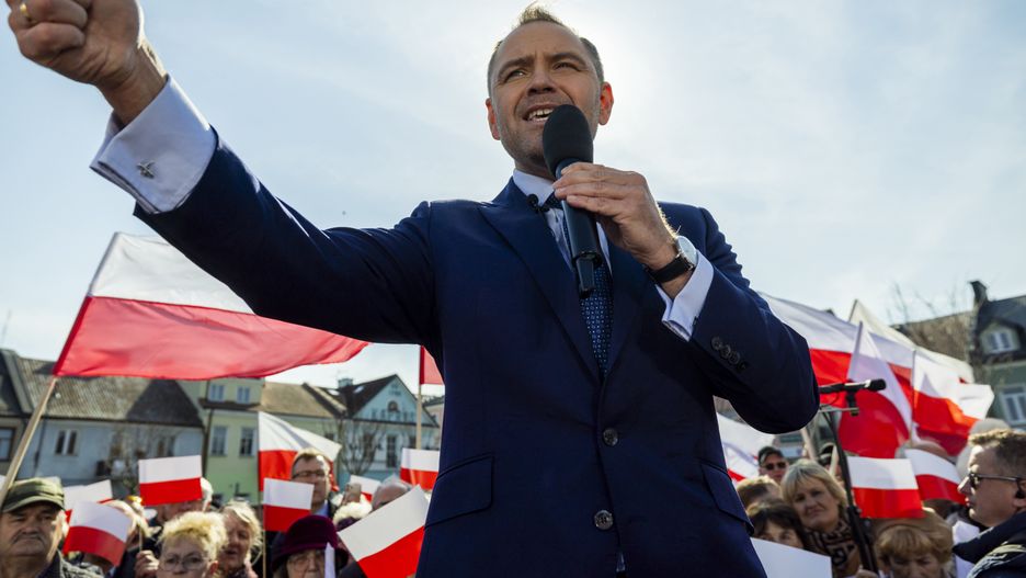 Karol Nawrocki presidential candidate supported by the Law and Justice Party during the presidential campaign in Plonsk . The elections in Poland will be held in May 2025, in Plonsk Poland, on March 23, 2025. (Photo by Andrzej Iwanczuk/NurPhoto via Getty Images)