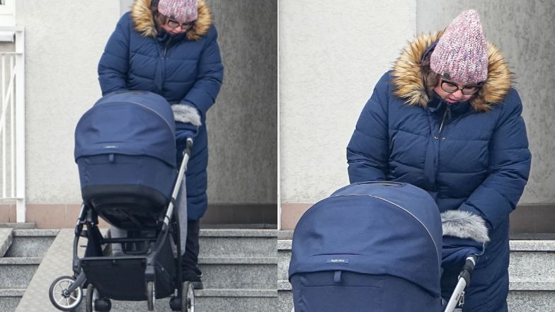 Dominika Gwit na zimowym spacerze z synkiem