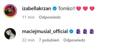 Komentarze Izabelli Krzan i Macieja Musiała na Instagramie