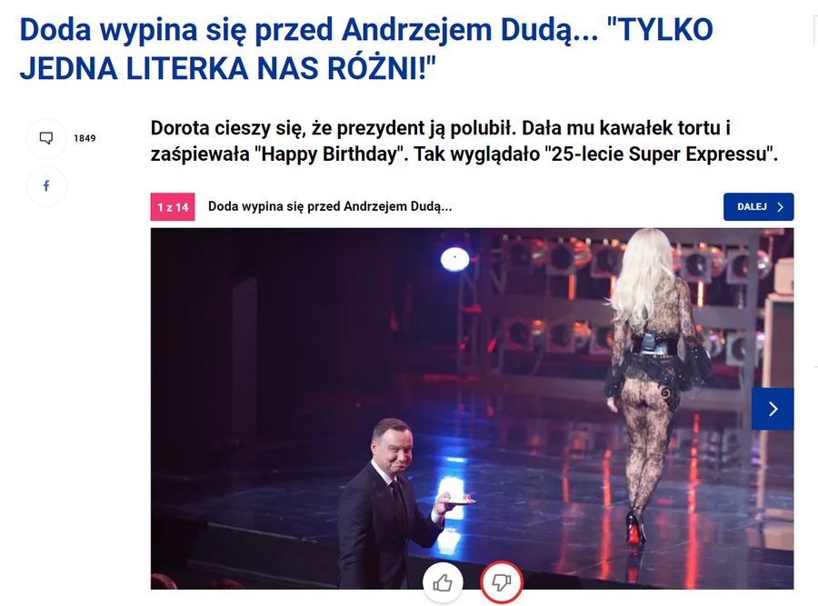 Doda wypina się przed Dudą.