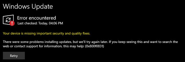 Błąd w Windows 10