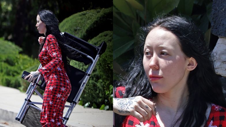 Noah Cyrus w piżamie, BEZ BUTÓW i grama makijażu taszczy krzesła do swojej rezydencji (ZDJĘCIA)