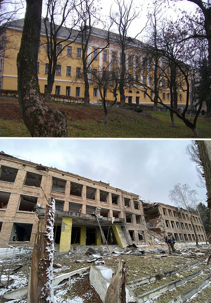 Wojna w Ukrainie: Zdjęcia miejsc przed i po rosyjskim ataku 7