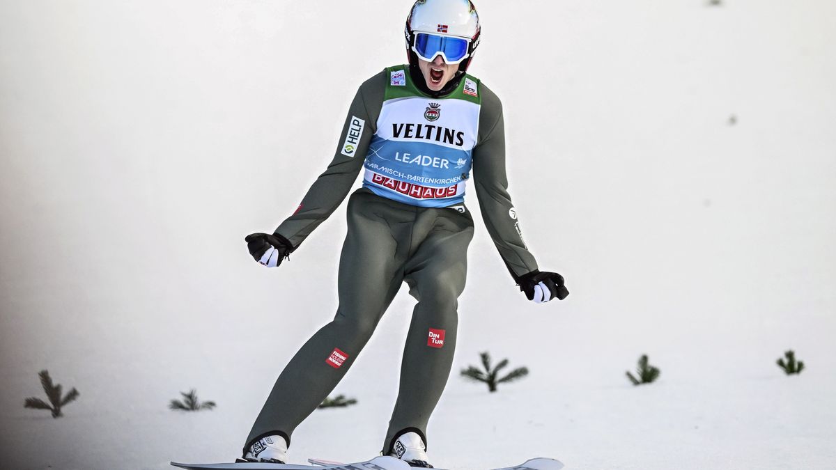 Halvor Egner Granerud of Norway reacts during the final round of the second stage of the 71st Four Hills Ski Jumping Tournament in Garmisch Partenkirchen, Germany, 01 January 2023. EPA/CHRISTIAN BRUNA Dostawca: PAP/EPA.