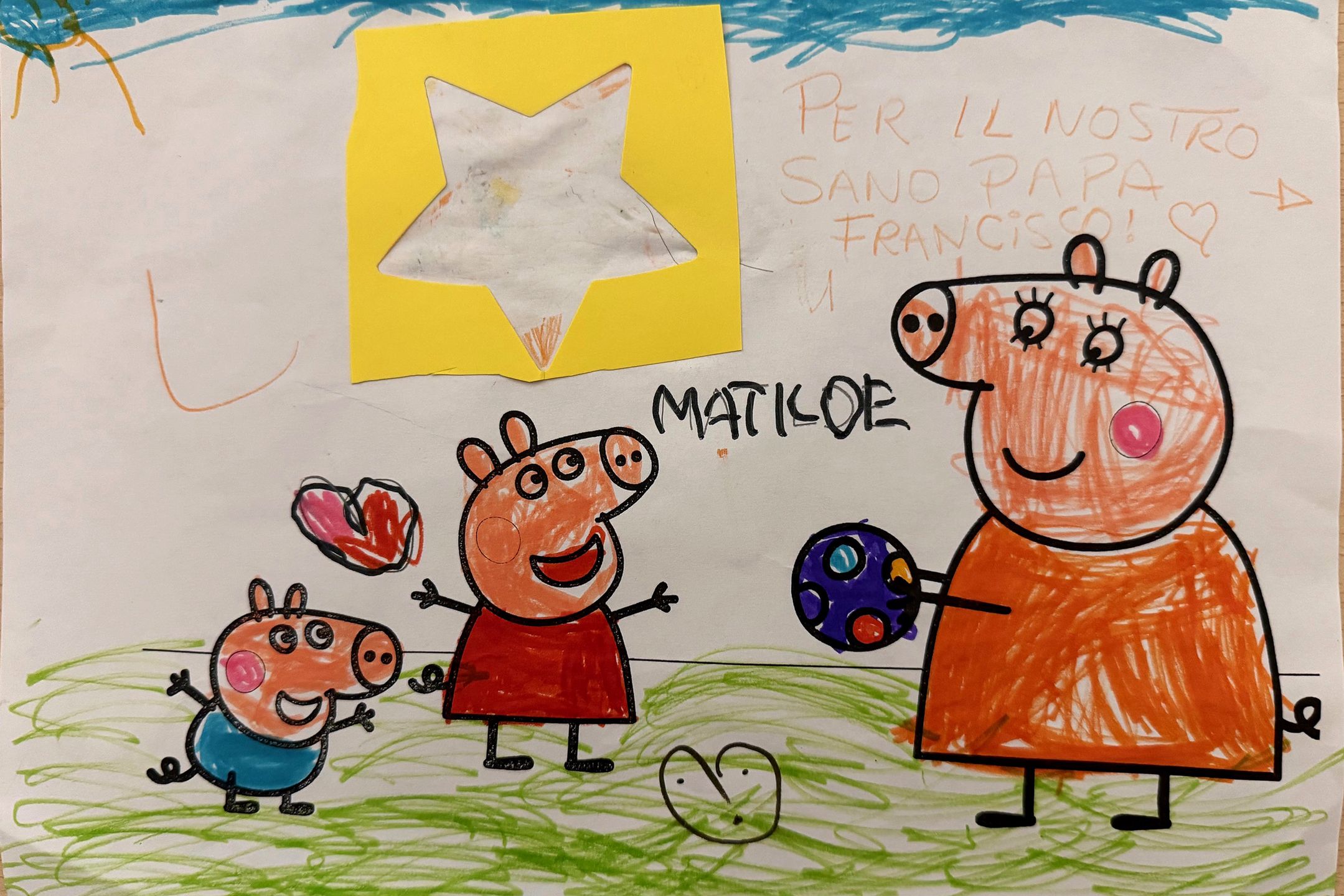 ROME, ITALY - FEBRUARY 18: Messages of well-wishes, drawings and cards received by the pope Francis from children in the pediatric oncology unit of 'Policlinico Gemelli'  hospital on February 18, 2025 in Rome, Italy. Pope Francis was hospitalized in Rome on Friday with bronchitis, and was subsequently treated for a respiratory tract infection. On Monday, the Vatican confirmed the 88-year-old pontiff will remain in hospital as the "complex clinical picture" around his health is addressed. (Photo by Holy See Press Office via Vatican Pool/Getty Images)