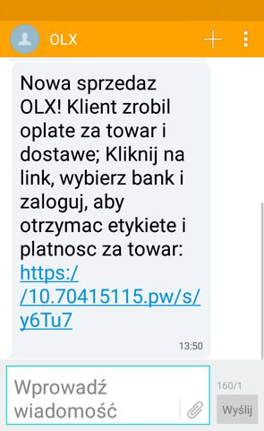 Fałszywy SMS "od OLX"