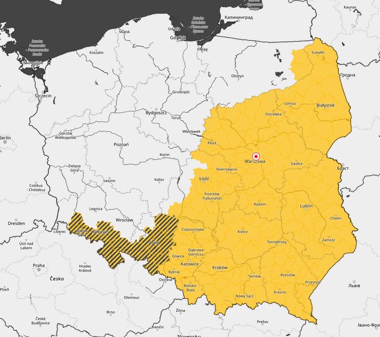 Mapa ostrzeżeń wydanych przez IMGW 13 listopada 2024 r.