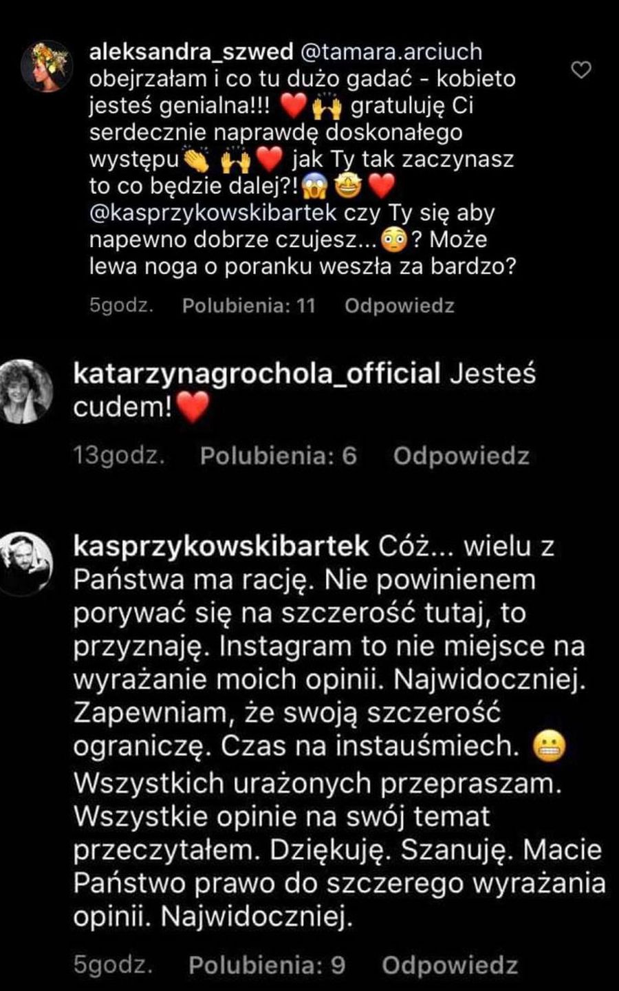 Bartek Kasprzykowski "przeprasza" za weekendową kłótnię