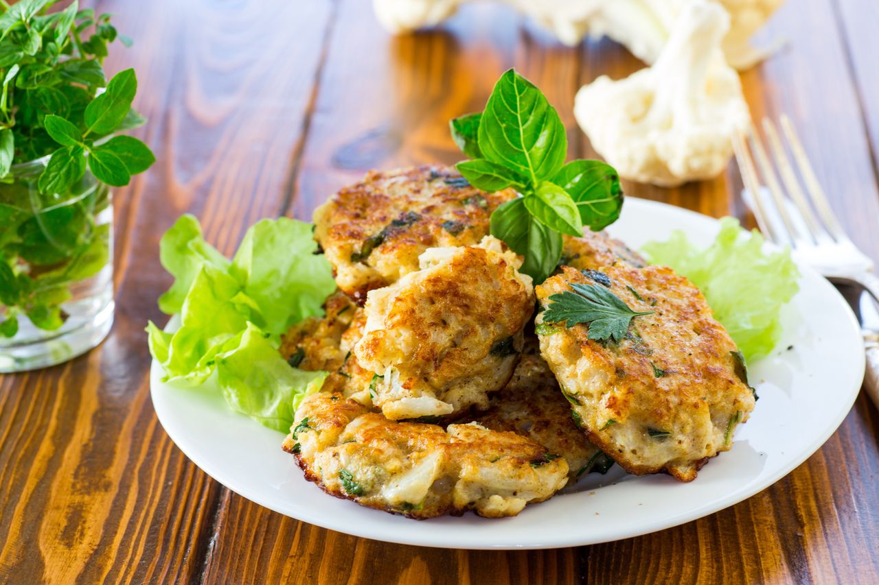 Cauliflower pancakes taste best with peperonata.