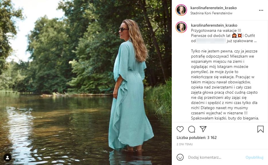 Post Karoliny Ferenstein-Kraśko na Instagramie 