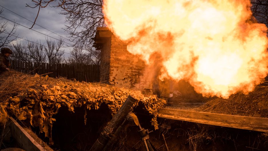 TORETSK, UKRAINE - MARCH 26: Ukrainian soldiers of a mortar team in 24th brigade are seen at positions near Toretsk as the war between Russia and Ukraine continues in Toretsk, Ukraine on March 26, 2024. (Photo by Wolfgang Schwan/Anadolu via Getty Images)