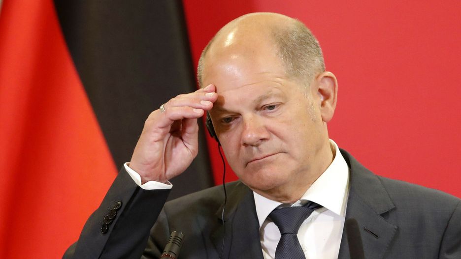 TemporaryGerman Chancellor Olaf Scholz attends a joint news conference with North Macedonia's Prime Minister Dimitar Kovacevski in the government building in Skopje, North Macedonia, on Saturday, June 11, 2022. German Chancellor Olaf Scholz has arrived in a brief visit to North Macedonia Saturday, as part of his regional tour, in another bid Sofia and Skopje to find solution on bilateral dispute that block North Macedonia and Albania to start membership talks with the European Union. (AP Photo/Boris Grdanoski)AP