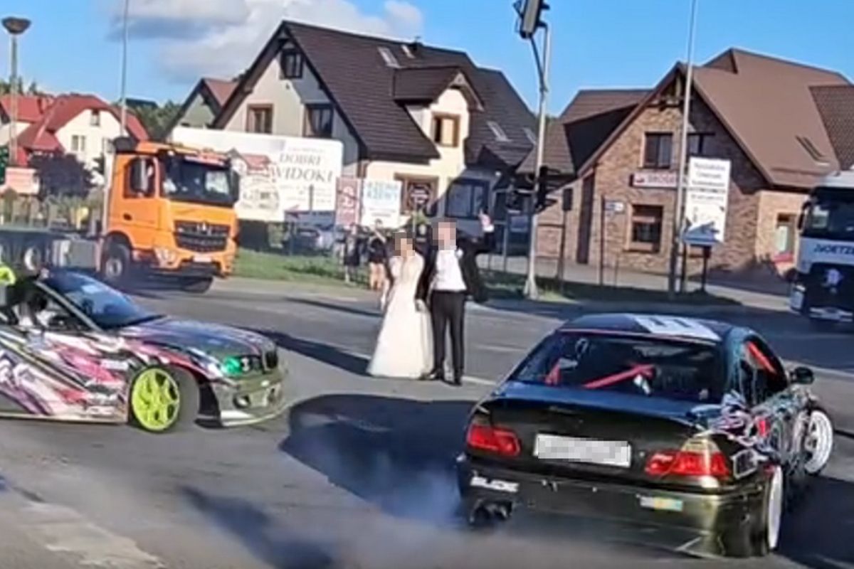"Przesada". Kierowcy BMW driftowali wokół pary młodej. Policja reaguje