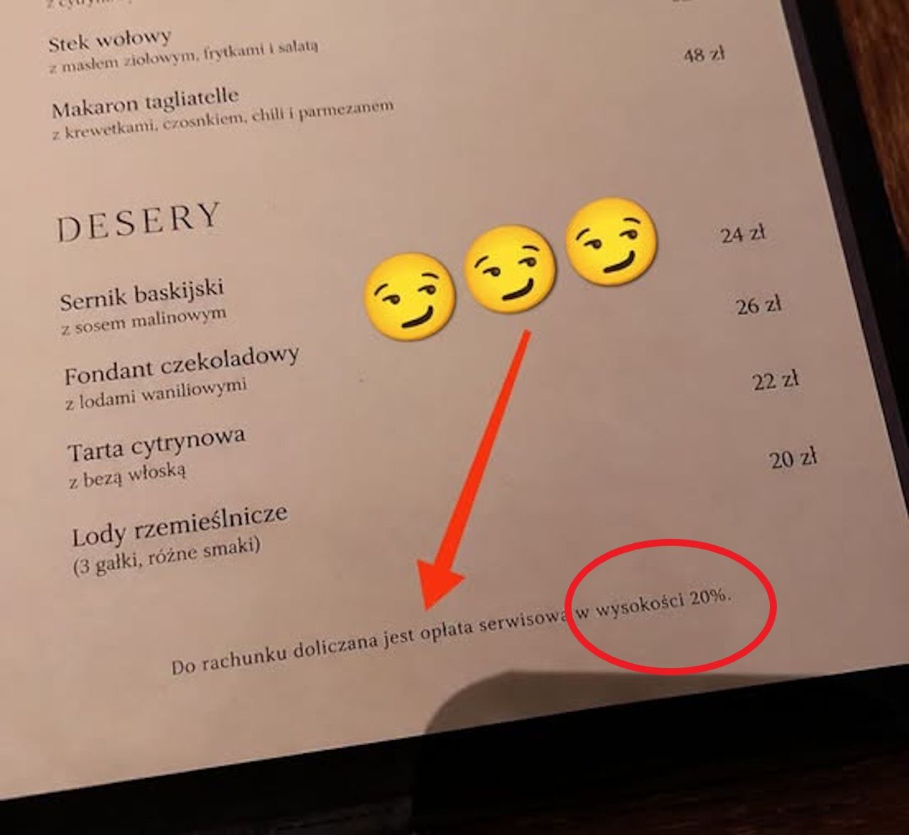 Spojrzał na menu i zrezygnował z obiadu. Oburzyła go wysokość opłaty
