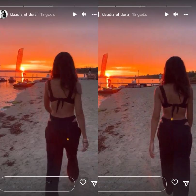 Klaudia El Dursi spaceruje po plaży w osobliwej stylizacji