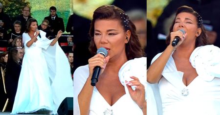 Smagana wiatrem Edyta Górniak dała wokalny popis na religijnym koncercie TVP. Na scenę wyszła w białej sukni z dekoltem
