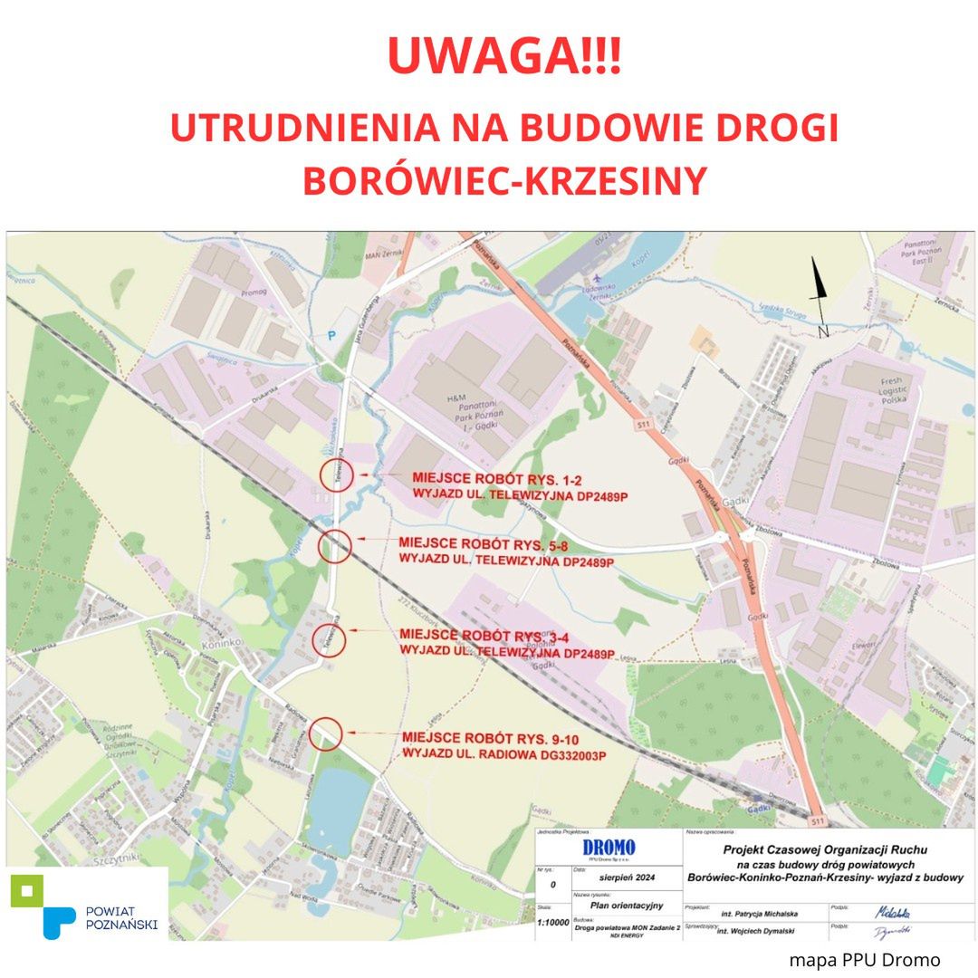 Komunikat ws. utrudnień na budowie drogi Borówiec-Krzesiny