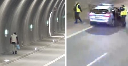 Mężczyzna z siatką w tunelu. Tak skrócił drogę ze sklepu