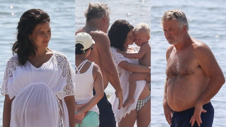 Alec Baldwin z rodziną na plaży