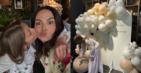 Paulina Krupińska wyprawiła córce komunię w góralskim stylu: ścianka z balonami, oryginalna alba, tort z owocami