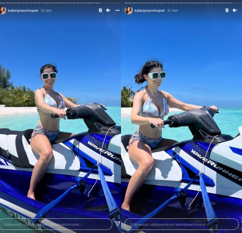 Katarzyna Cichopek pozuje na skuterze wodnym