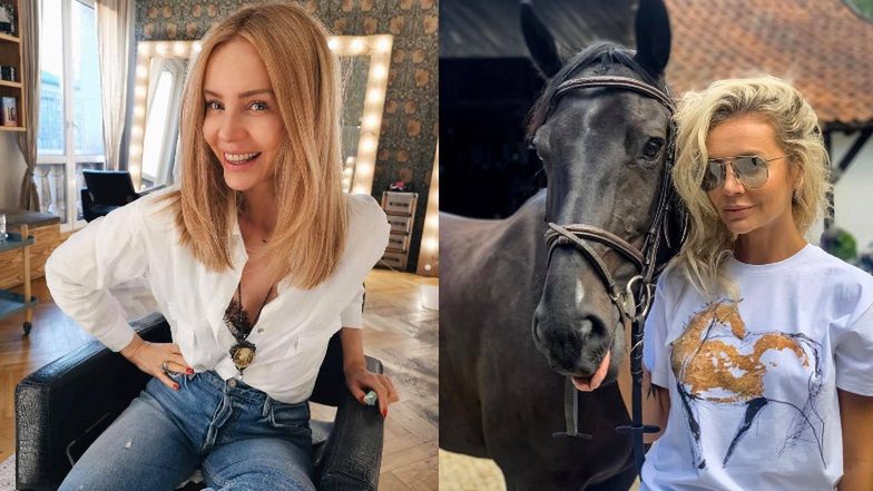 Agnieszka Woźniak-Starak pozuje z klaczą