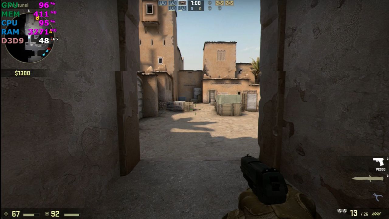 CS:GO, 1080p, detale minimalne, 30-60 FPS.