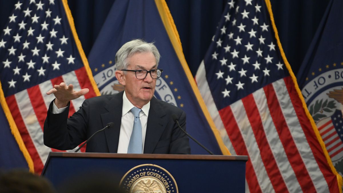WASHINGTON, DC - MARCH 22: Chairman of the US Federal Reserve Jerome Powell speaks during a news conference following a Federal Open Market Committee (FOMC) meeting on March 22, 2023 in Washington, DC. (Photo by Chen Mengtong/China News Service/VCG via Getty Images)