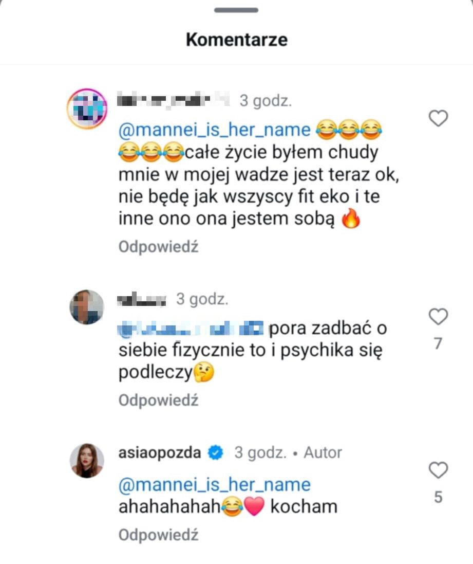 Wymiana zdań pod postem Joanny Opozdy
