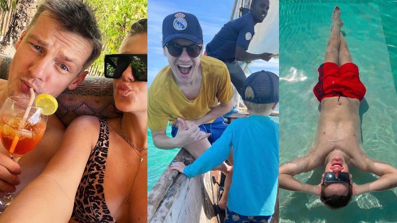 Nieco zapomniany Marcin Mroczek dokazuje z żoną na Zanzibarze: drinki, opalanie KLATY i karmienie żółwi