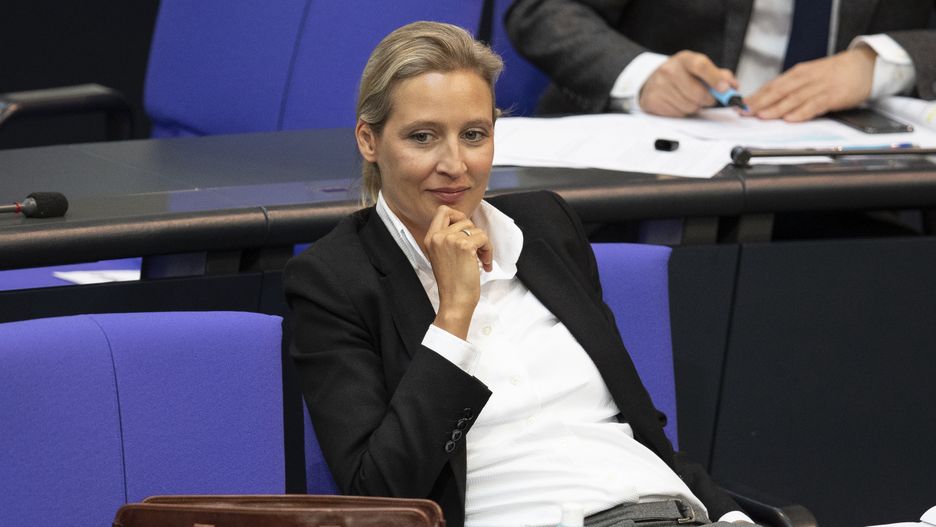 BERLIN, GERMANY - APRIL 23: Alice Weidel leader of the Bundestag faction of the right-wing Alternative for Germany (AfD) political party sits on April 23, 2020 in Berlin, Germany. Germany is still at the beginning of the coronavirus pandemic and will have to live with it for a long time, Chancellor Angela Merkel said. (Photo by Maja Hitij/Getty Images)
